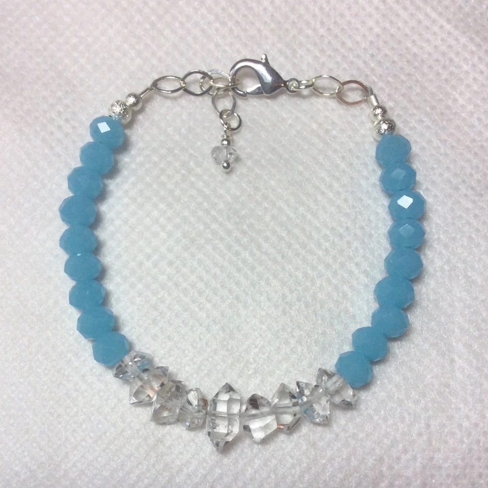 COPY - Caribbean Blue Chalcedony and Herkimer D Bracelets